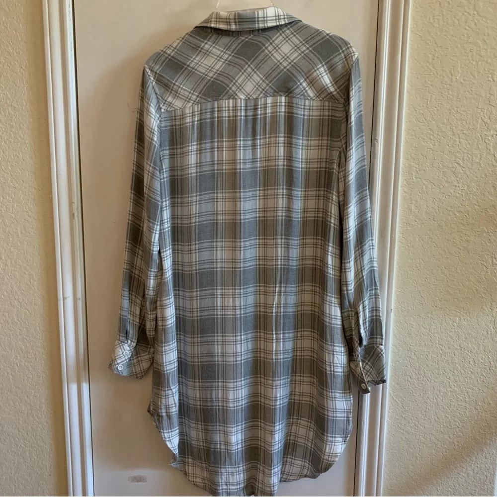 NWT Cloth & Stone long sleeves shirt dress, plaid white Heather gray, size M - Picture 6 of 8